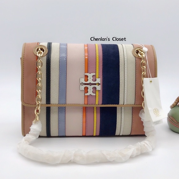 Tory Burch Handbags - NWT Tory Burch Ballon Stripe Chain Shoulder Bag